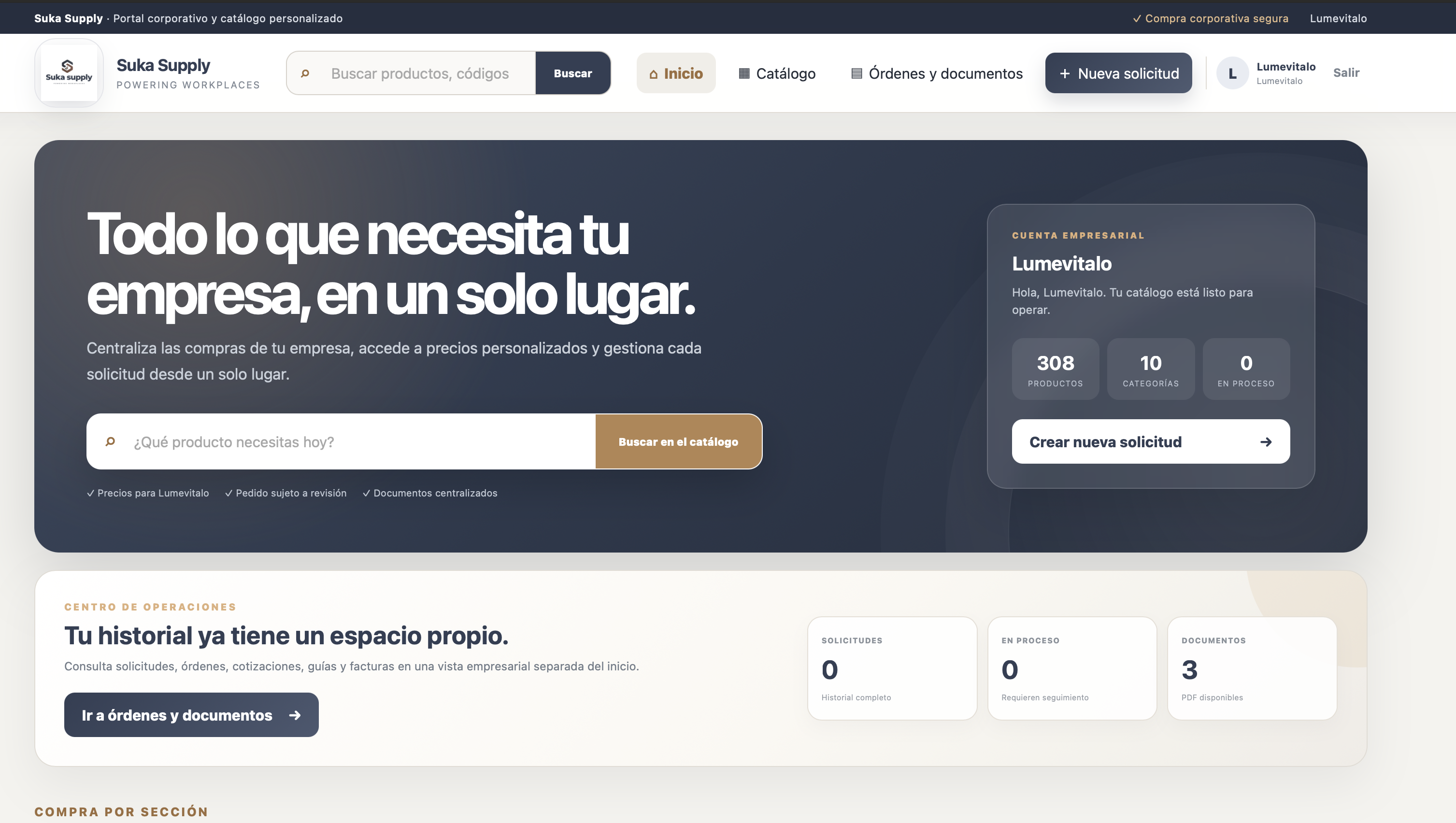 Solicitud realizada desde el portal privado Suka Supply