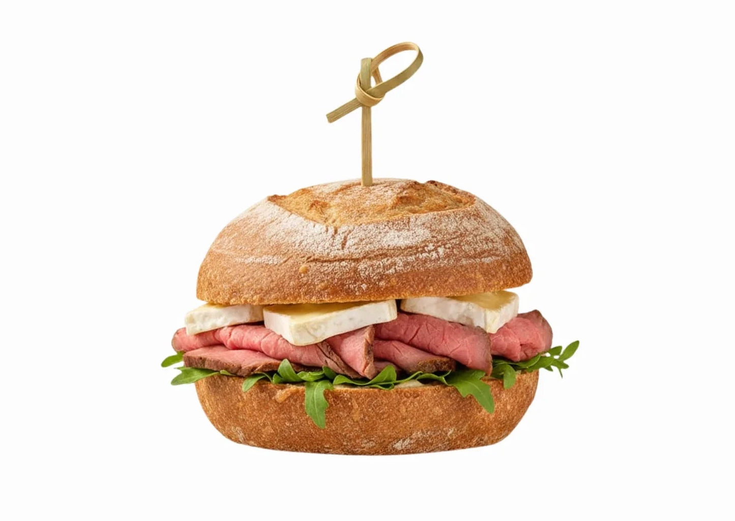 Mini Sándwich Cocktail en Pan Rústico con Roast Beef, Brie y Rúcula – Caja de 20 unidades