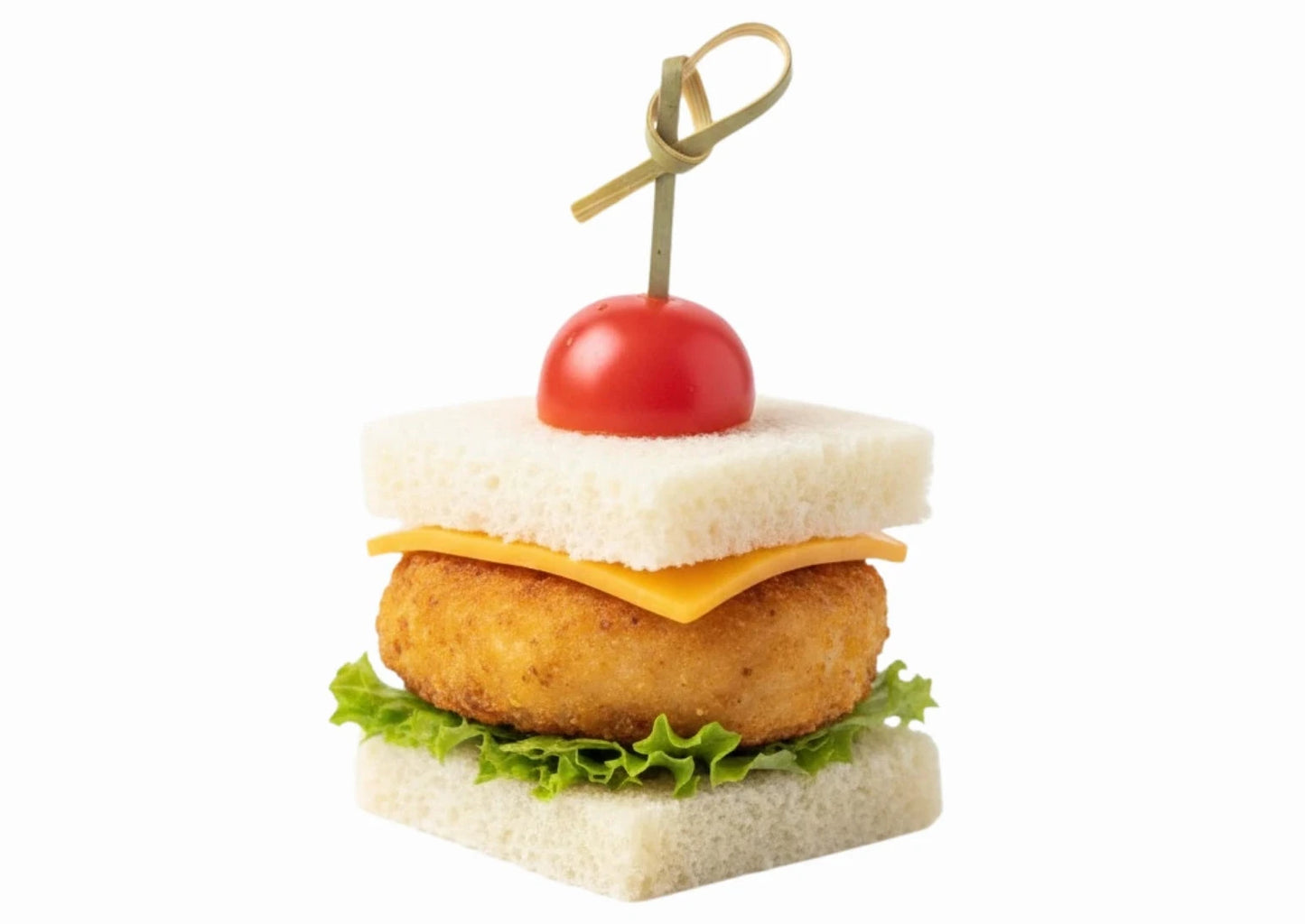 Mini Sándwich Cocktail en Pan de Miga con Pollo Apanado y Queso Cheddar – Caja de 20 unidades